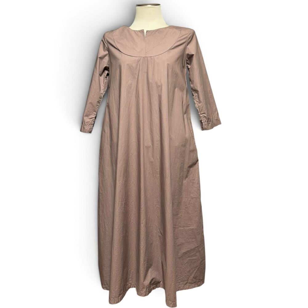 Neirami Made in Italy Cotton Poplin 3/4 Sleeve Midi Dress Tortora Brown Small